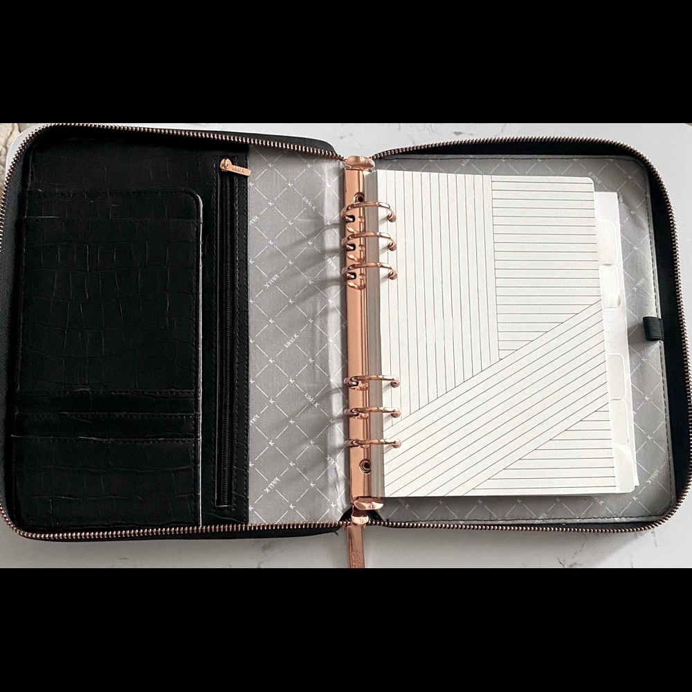 Kikki K A5 Leather Croc Agenda w/ Rose Gold Rings